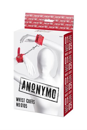 Anonymo handcuffs, PU leather, red, 27 cm